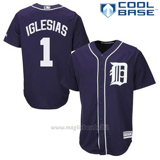 Maglia Baseball Uomo Detroit Tigers Jose Iglesias 1 Blu Blu Cool Base